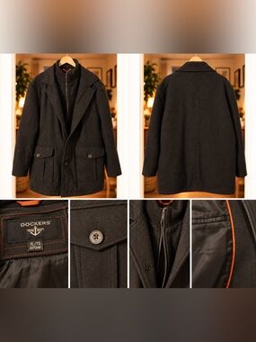 Dockers Black Pea Coat with Zip-In Inner Layer